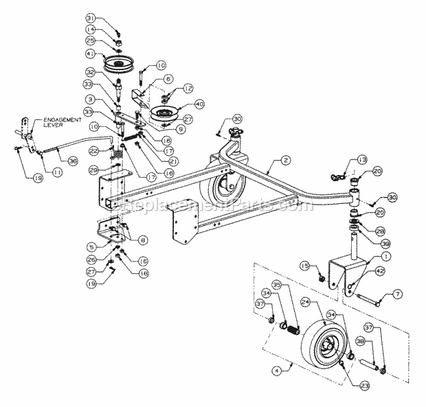 Fixed Cradle Assembly Diagram and Parts List for 5416R 457900-460859, 553C562K100, 554C562K100 Cub Cadet Lawn Mower